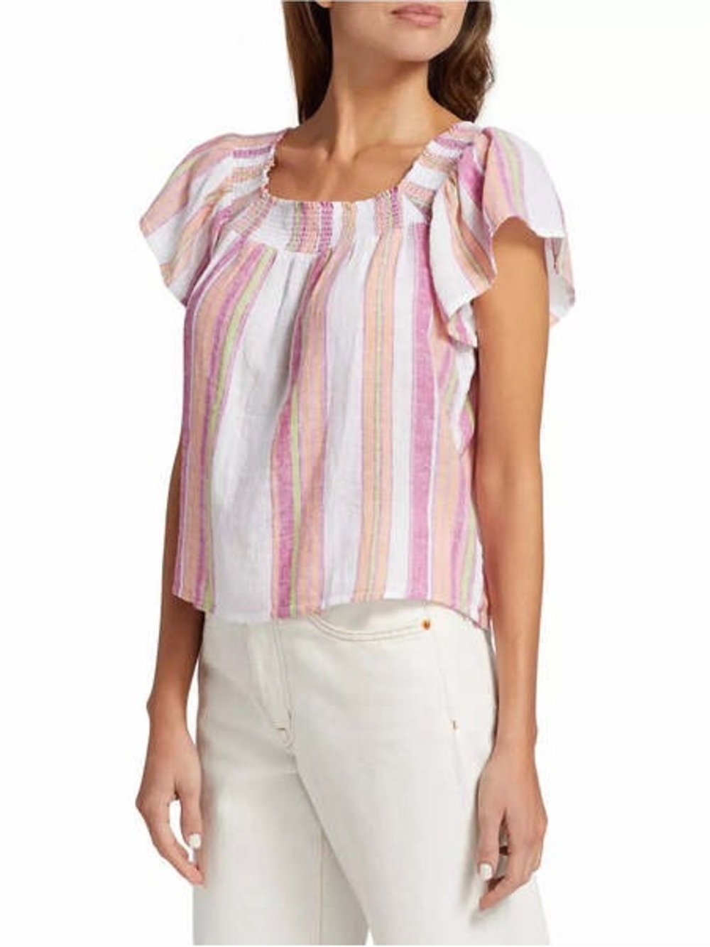 Rails Pink Multi-Stripe Flutter-Sleeve Blouse